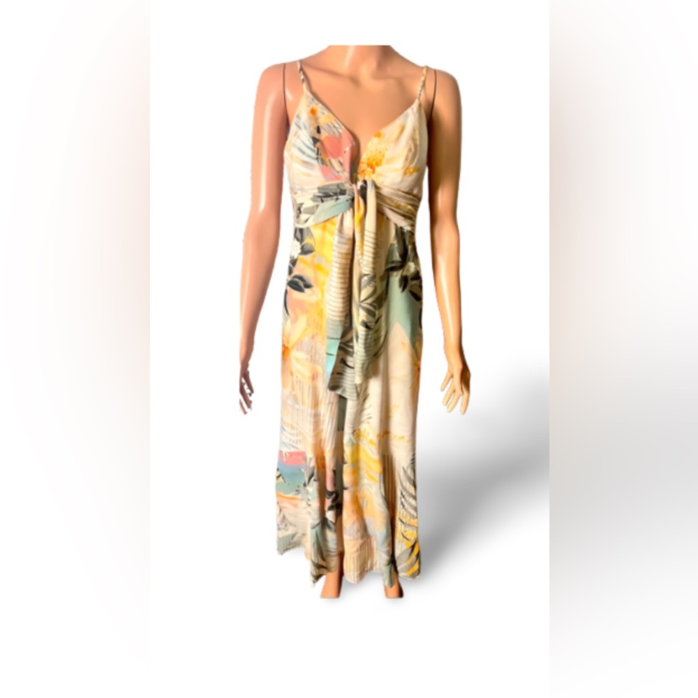 DRESS- Maxi-Midi- Floral Print - Front Tie- Adjustable  Spaghetti  Strap-Size:S